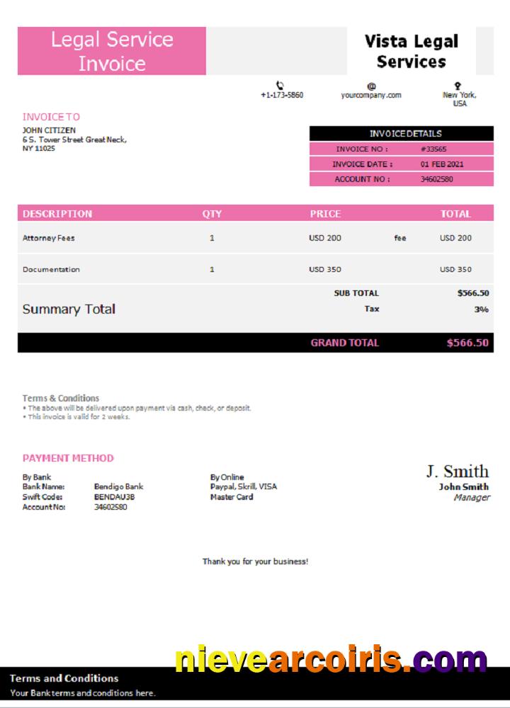 USA Vista Legal Services invoice